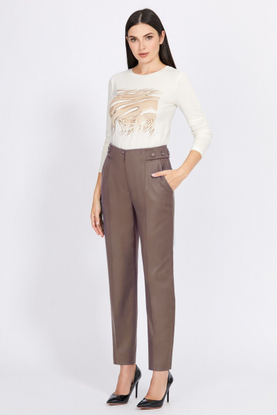 Элегантные брюки со стрелками и акцентами-поясками Bazalini 4946 коричневый - фото 1