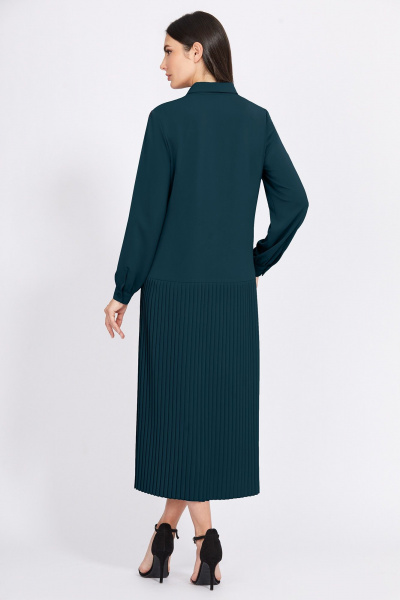Миди платье с складками и рубашечным воротником Bazalini 4929 темно_бирюзовый - фото 3