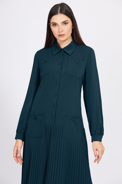 Миди платье с складками и рубашечным воротником Bazalini 4929 темно_бирюзовый - фото 2