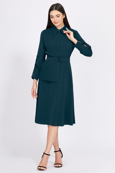 Струящееся платье X-силуэта из ткани Bazalini 4933 темно_бирюзовый - фото 1