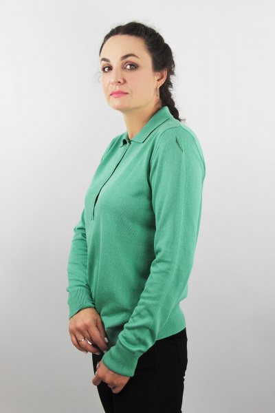 Джемпер вязаный из хлопка с воротником и пуговицами Полесье С1673-23 4С0673-Д43 158,164 зимняя_зелень - фото 2