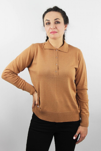 Бежевый джемпер из хлопка с воротником и разрезом Полесье С1673-23 4С0673-Д43 158,164 мусс_мокко - фото 1