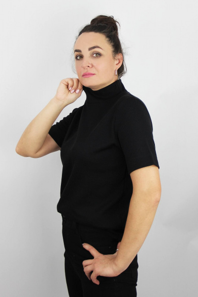 Демисезонный женский свитер вязаный короткий рукав Полесье С3742-24 4С0712-Д43 170,176 глубокий_черный - фото 2