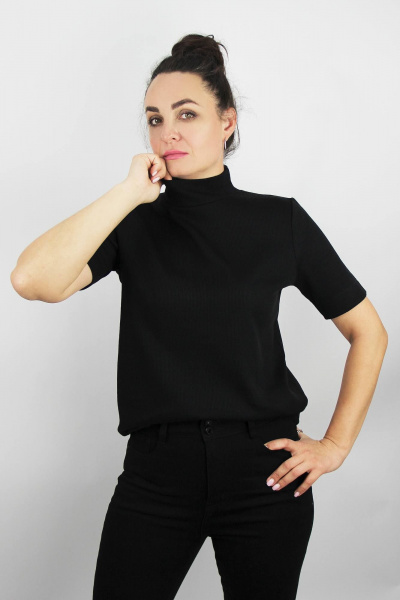 Демисезонный женский свитер вязаный короткий рукав Полесье С3742-24 4С0712-Д43 170,176 глубокий_черный - фото 1