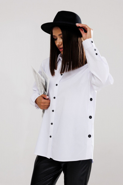 Брюки из текстиля и экокожи зауженного силуэта для деловых Ларс Стиль 966 черный/белый - фото 3