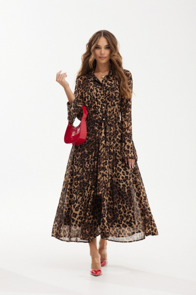 Демисезонное креповое платье миди с поясом Vesnaletto 3925-1 - фото 4