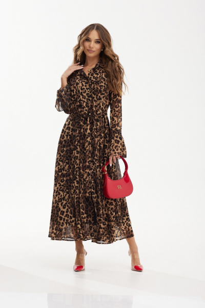 Демисезонное креповое платье миди с поясом Vesnaletto 3925-1 - фото 2