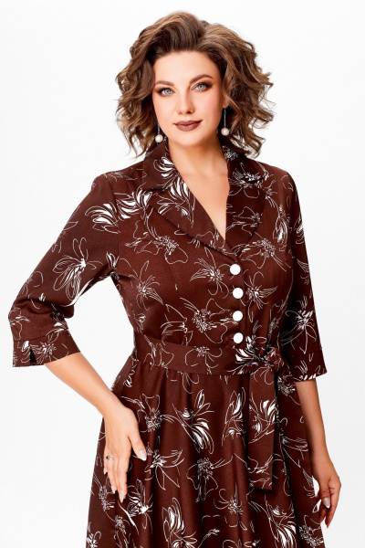 Платье Swallow 735 шоколадный _принт/белые_цветы - фото 10
