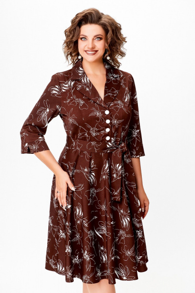 Платье Swallow 735 шоколадный _принт/белые_цветы - фото 9