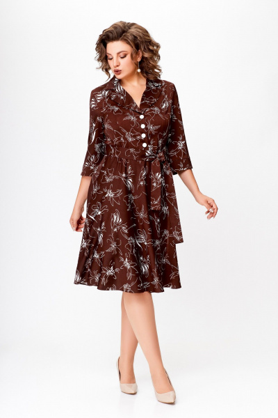 Платье Swallow 735 шоколадный _принт/белые_цветы - фото 3