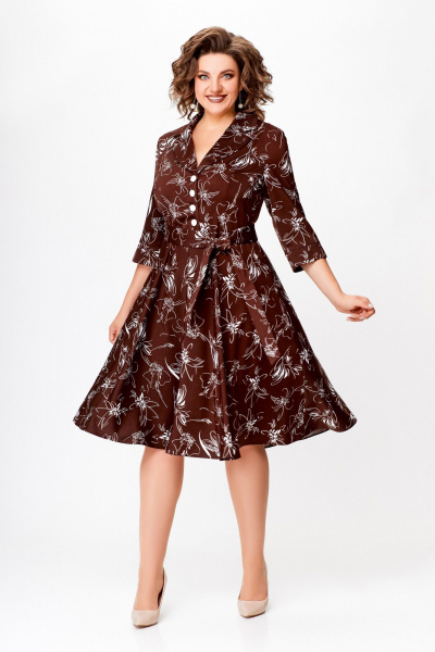 Платье Swallow 735 шоколадный _принт/белые_цветы - фото 2