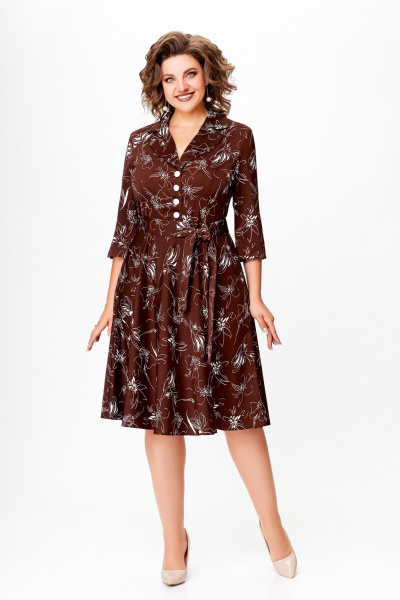Платье Swallow 735 шоколадный _принт/белые_цветы - фото 1
