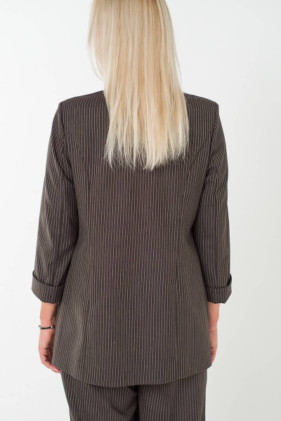 Длинный фиолетовый жакет в полоску с пуговицами и карманами Avila 0717 баклажановый - фото 3