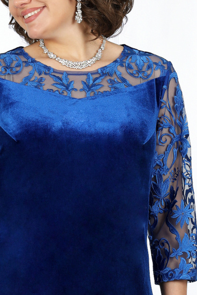 Платье из бархата с кружевными деталями нарядное Ninele 6023 василек - фото 2