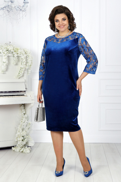Платье из бархата с кружевными деталями нарядное Ninele 6023 василек - фото 5