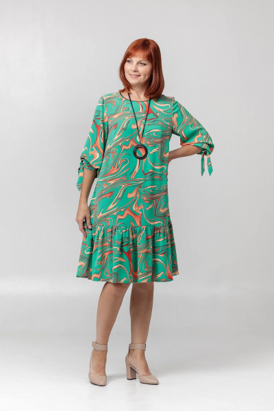 Летнее свободное платье с воланом и накладными плечевыми накладками Соджи 522 зеленый - фото 4