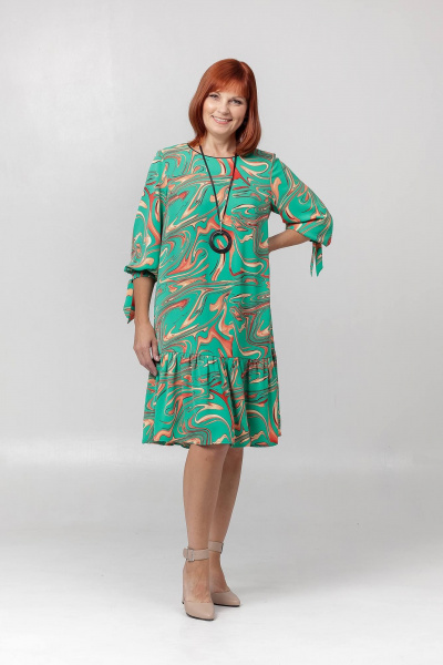 Летнее свободное платье с воланом и накладными плечевыми накладками Соджи 522 зеленый - фото 2
