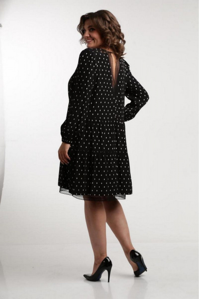 Платье с кружевом и объемным рукавом свободного силуэта Милора-стиль 1035 черный_с_принтом_"ромбики" - фото 2