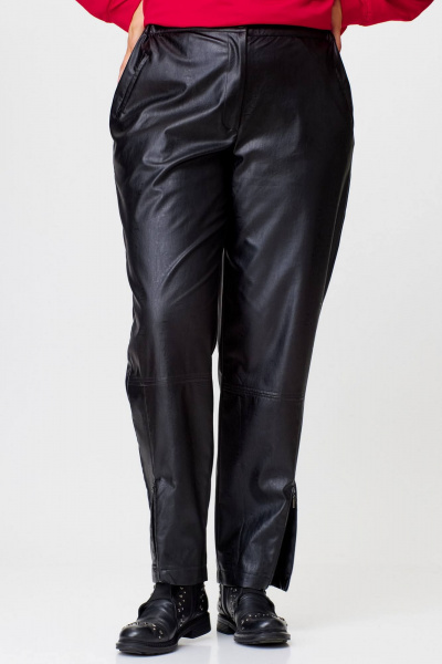 Брюки из экокожи с резинкой и карманами для городской одежды SOVA 11247 черный - фото 6