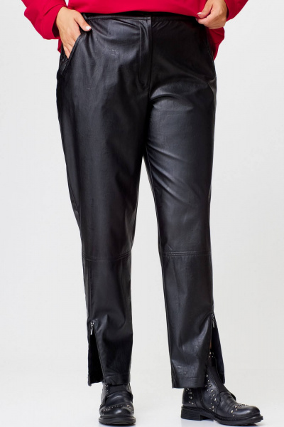 Брюки из экокожи с резинкой и карманами для городской одежды SOVA 11247 черный - фото 4