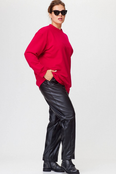 Брюки из экокожи с резинкой и карманами для городской одежды SOVA 11247 черный - фото 1