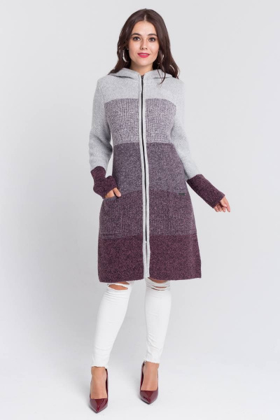 Пальто женское полуприлегающего силуэта с капюшоном BONADI М-1156 бордовый - фото 1