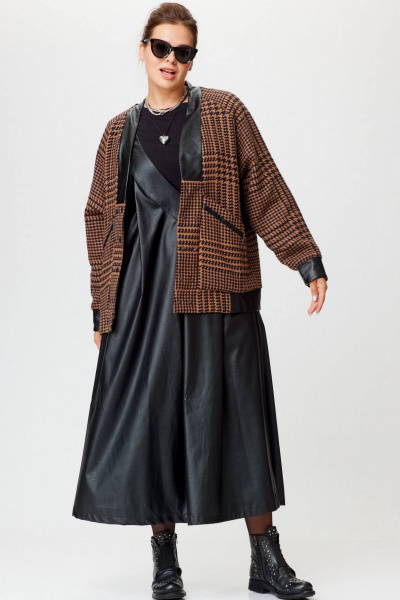 Черный сарафан из экокожи с карманом и длиной 135 см SOVA 11244 - фото 6