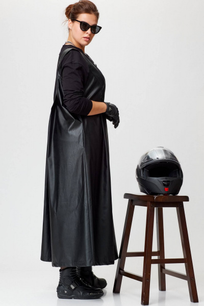 Черный сарафан из экокожи с карманом и длиной 135 см SOVA 11244 - фото 3