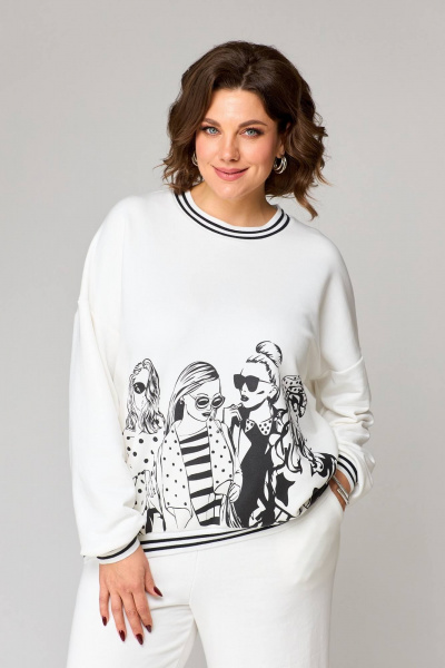 Комфортный трикотажный брючный комплект с контрастным принтом Koketka i K 1158-1 - фото 6