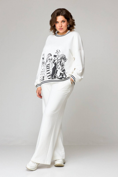 Комфортный трикотажный брючный комплект с контрастным принтом Koketka i K 1158-1 - фото 2