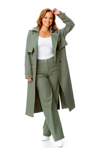 Тренч свободного кроя, хлопок с джинсом, демисезон VI ORO VR-1139 оливка - фото 3