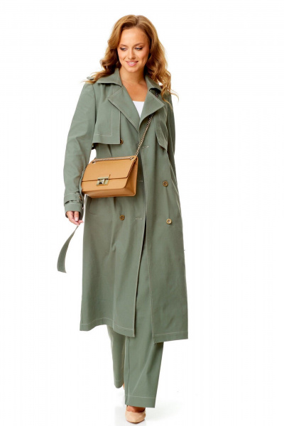 Тренч свободного кроя, хлопок с джинсом, демисезон VI ORO VR-1139 оливка - фото 8