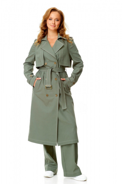 Тренч свободного кроя, хлопок с джинсом, демисезон VI ORO VR-1139 оливка - фото 7