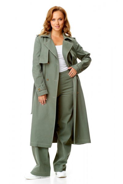 Тренч свободного кроя, хлопок с джинсом, демисезон VI ORO VR-1139 оливка - фото 2