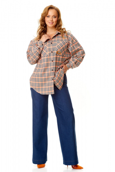 Удобный блузон и брюки с спущенной линией плеча VI ORO VR-1142 клетка - фото 10
