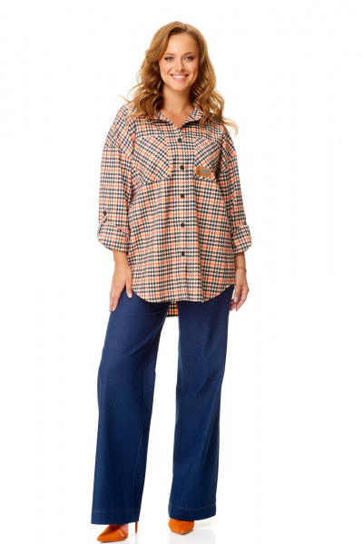 Удобный блузон и брюки с спущенной линией плеча VI ORO VR-1142 клетка - фото 8