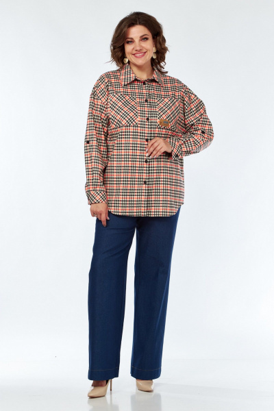 Удобный блузон и брюки с спущенной линией плеча VI ORO VR-1142 клетка - фото 1