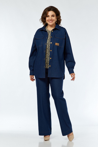 Костюм с блузой, брюками и топом на каждый день VI ORO VR-1142-2 синий - фото 2