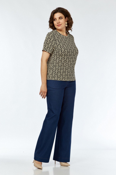 Костюм с блузой, брюками и топом на каждый день VI ORO VR-1142-2 синий - фото 6