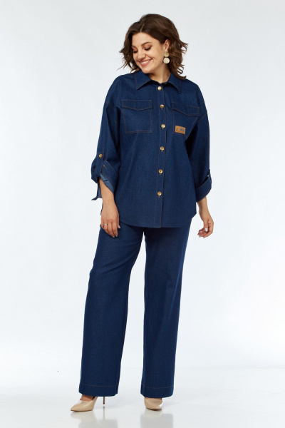 Костюм с блузой, брюками и топом на каждый день VI ORO VR-1142-2 синий - фото 13