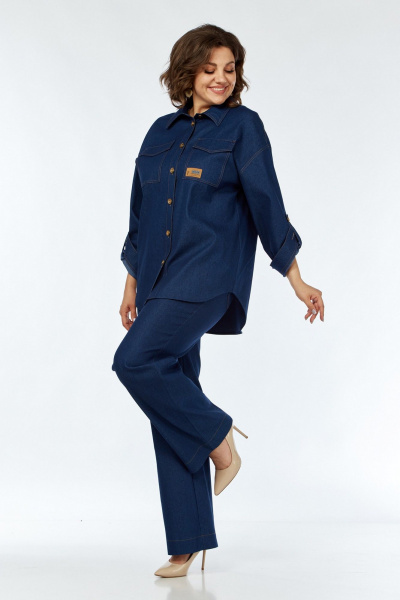 Костюм с блузой, брюками и топом на каждый день VI ORO VR-1142-2 синий - фото 12