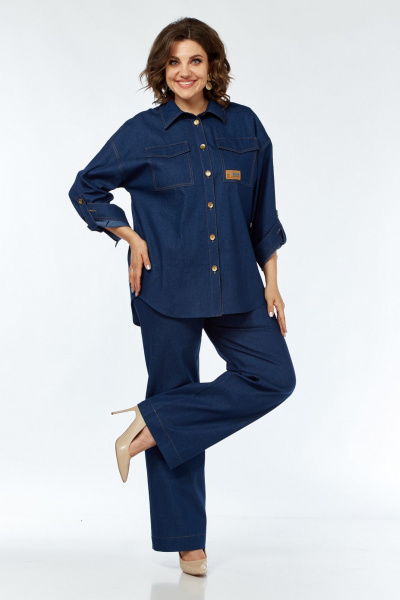 Костюм с блузой, брюками и топом на каждый день VI ORO VR-1142-2 синий - фото 11