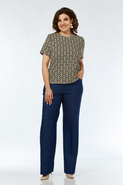 Костюм с блузой, брюками и топом на каждый день VI ORO VR-1142-2 синий - фото 5