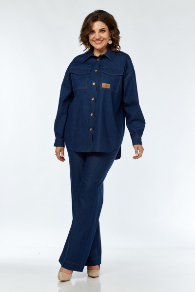 Костюм с блузой, брюками и топом на каждый день VI ORO VR-1142-2 синий - фото 8