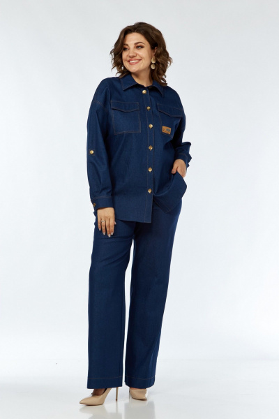 Костюм с блузой, брюками и топом на каждый день VI ORO VR-1142-2 синий - фото 7
