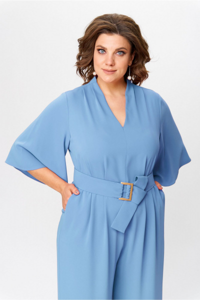 Комбинезон демисезонный с широкими брючками и поясом Bonna Image 921 голубой - фото 7