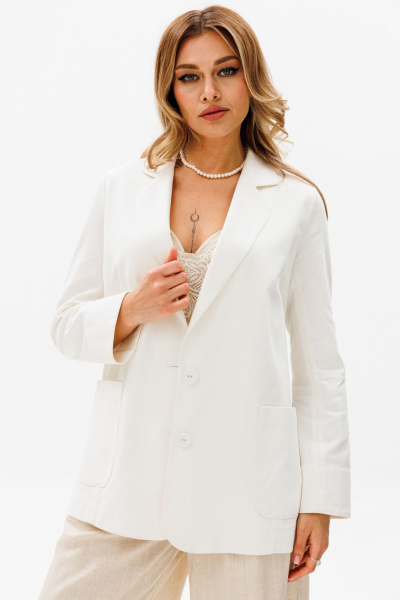 Леновый жакет без подклада с накладными карманами AVRIL 1016 айвори - фото 4