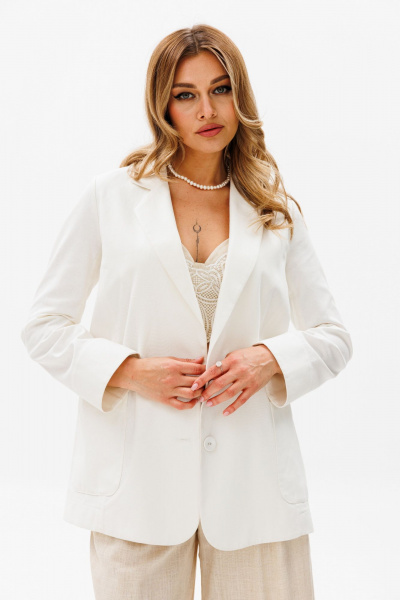 Леновый жакет без подклада с накладными карманами AVRIL 1016 айвори - фото 2