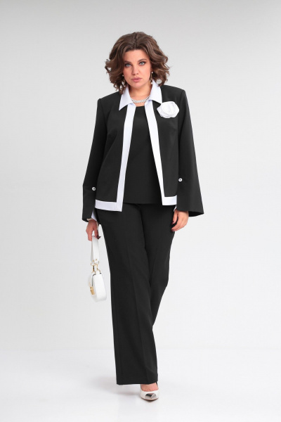 Женский деловой костюм тройка из стрейчевой ткани Lady Secret 2921/1 черный+белый - фото 7