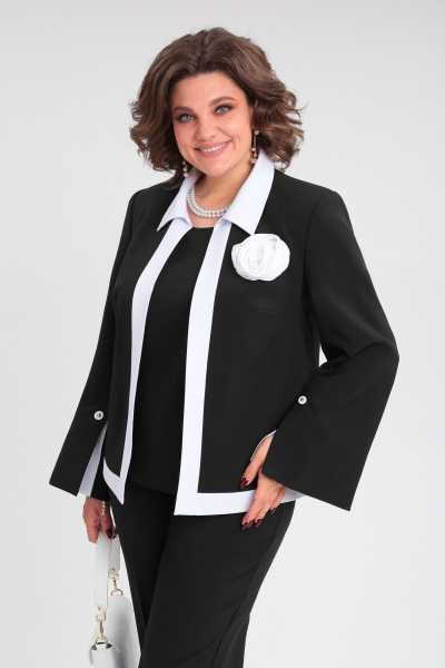 Женский деловой костюм тройка из стрейчевой ткани Lady Secret 2921/1 черный+белый - фото 2